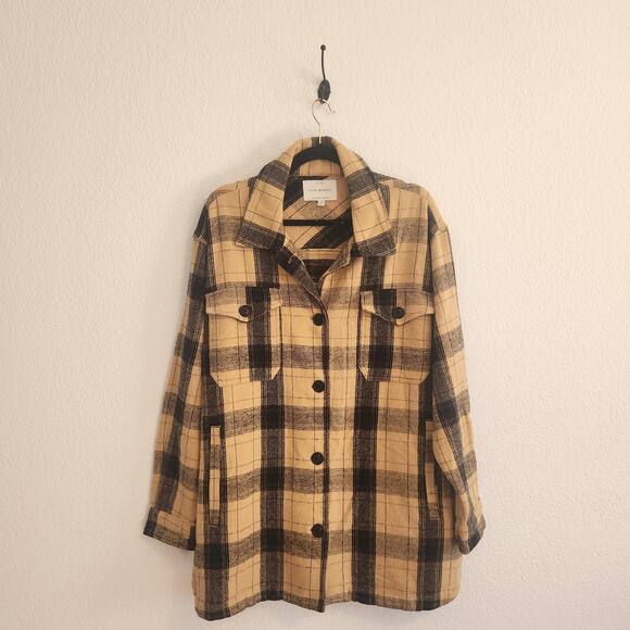 Lucky Brand Women's‎ Size Large Yellow/Black Plaid Shacket New - Picture 2 of 7